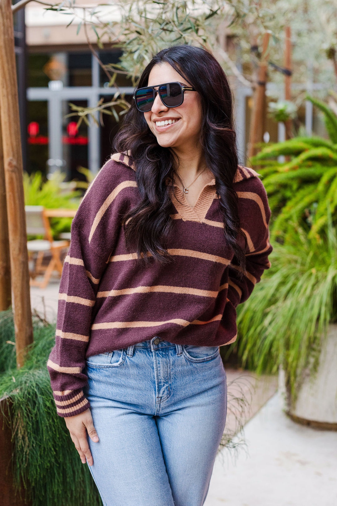 The Sweet As Caramel Striped Collared Sweater