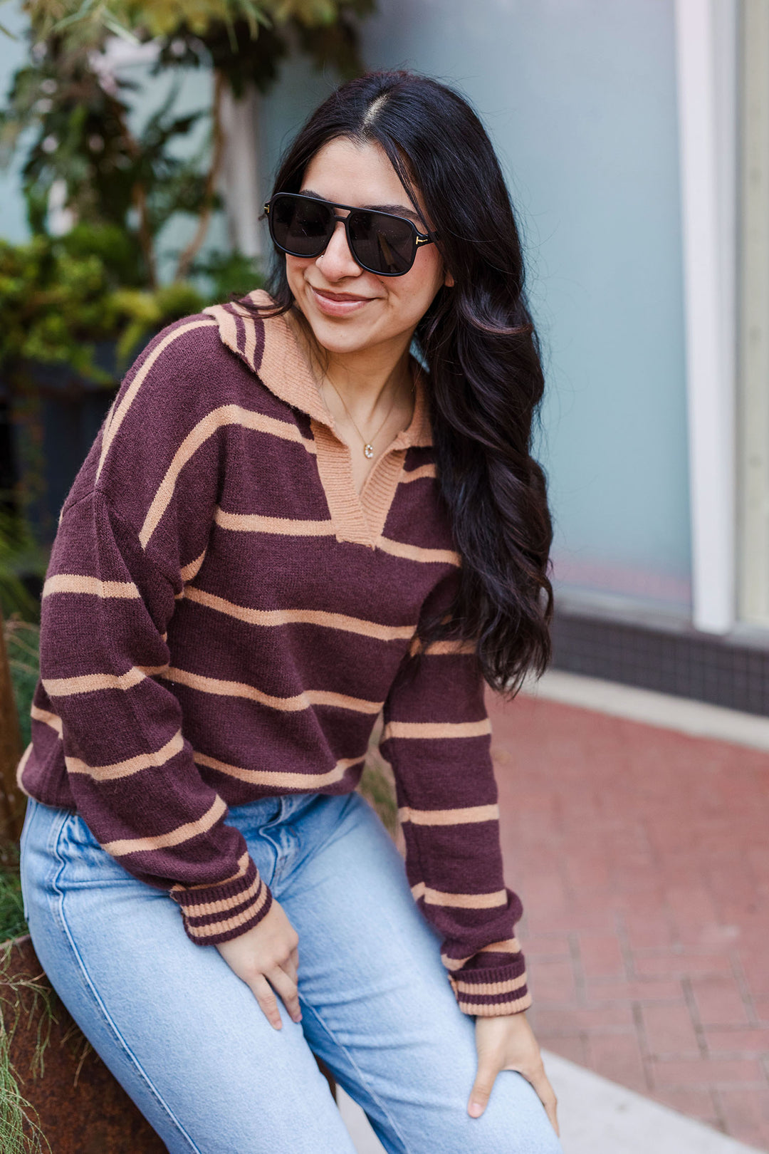 The Sweet As Caramel Striped Collared Sweater