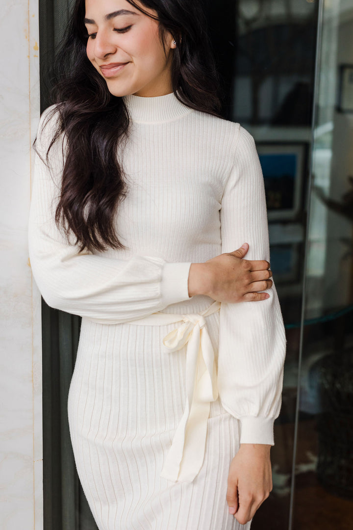 The Giving Sophistication Ivory Knit Sweater Dress