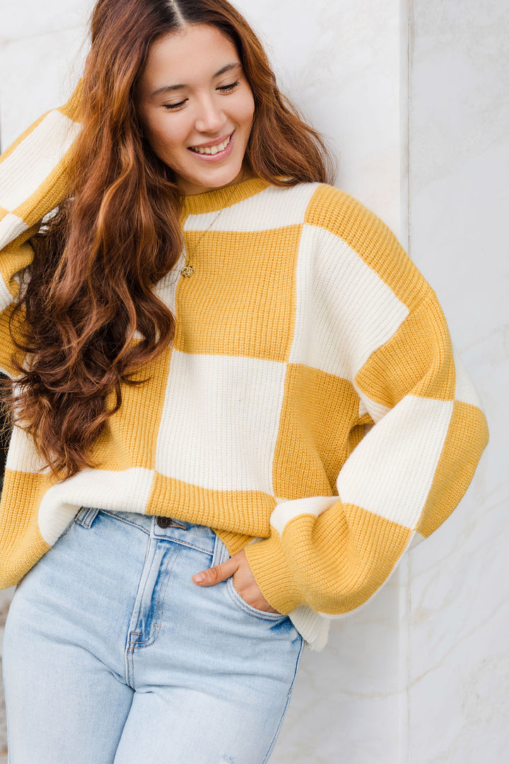 The Game Of Choice Mustard Knit Sweater