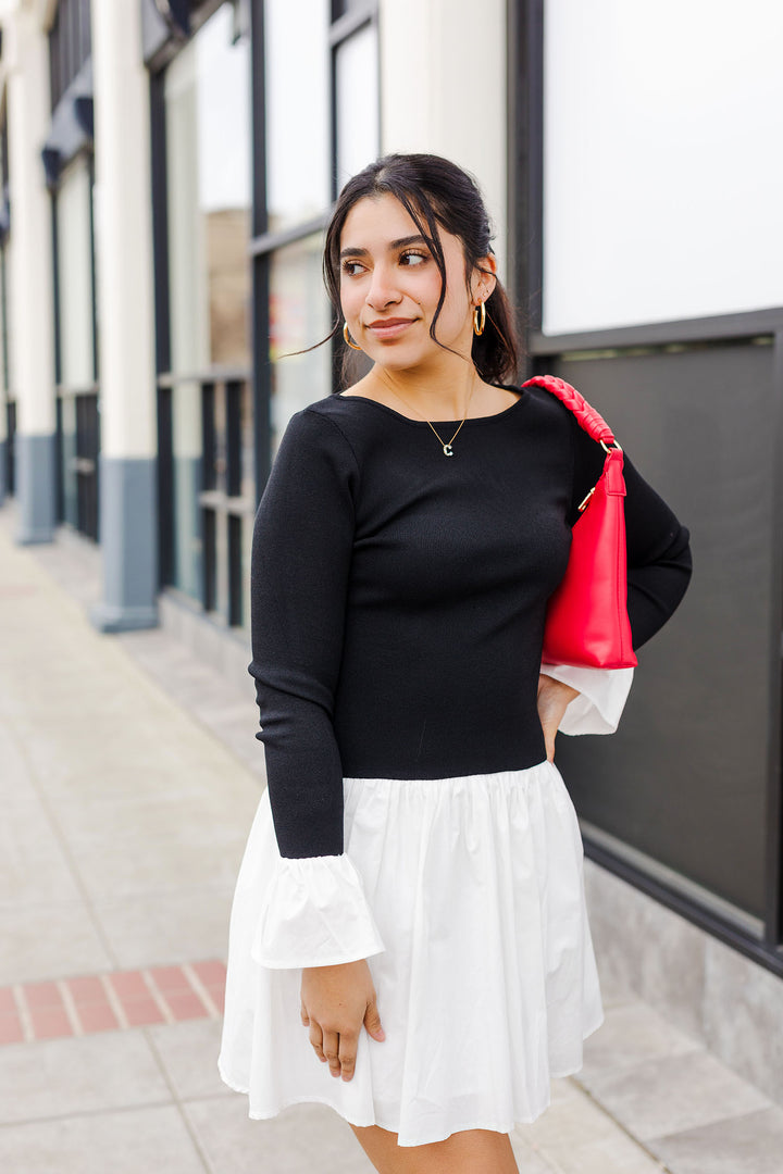 The Sweet Carolina Boatneck Sweater & Poplin Mini Dress