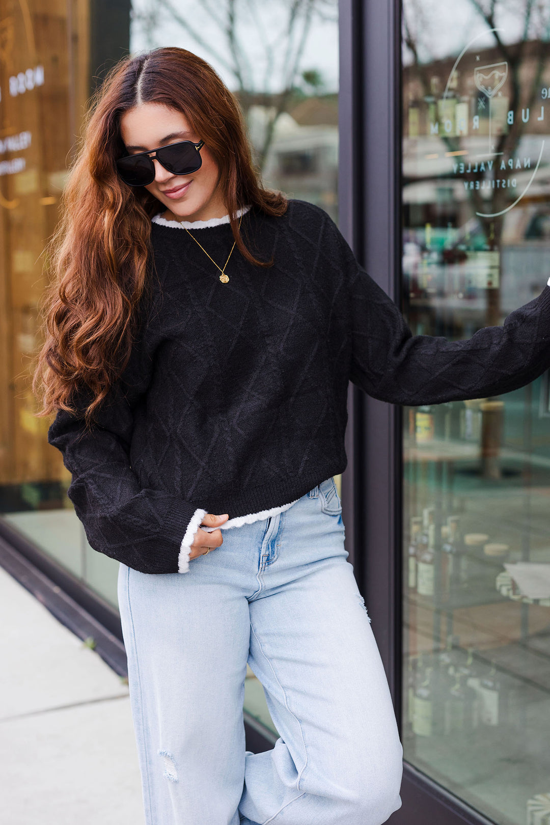 The Key To Success Scalloped Trim Cropped Sweater