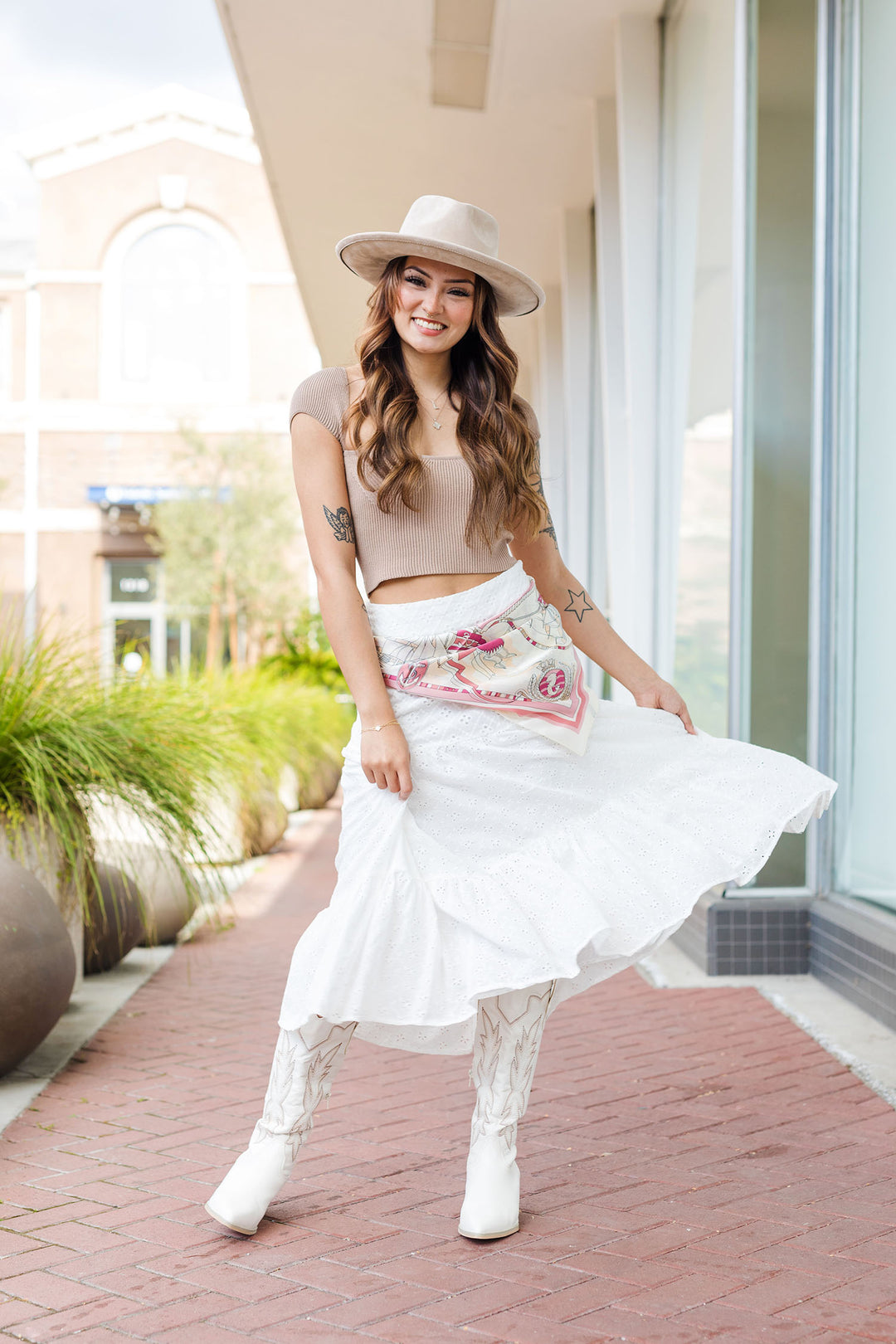 The Take A Stroll White Eyelet tiered Midi Skirt