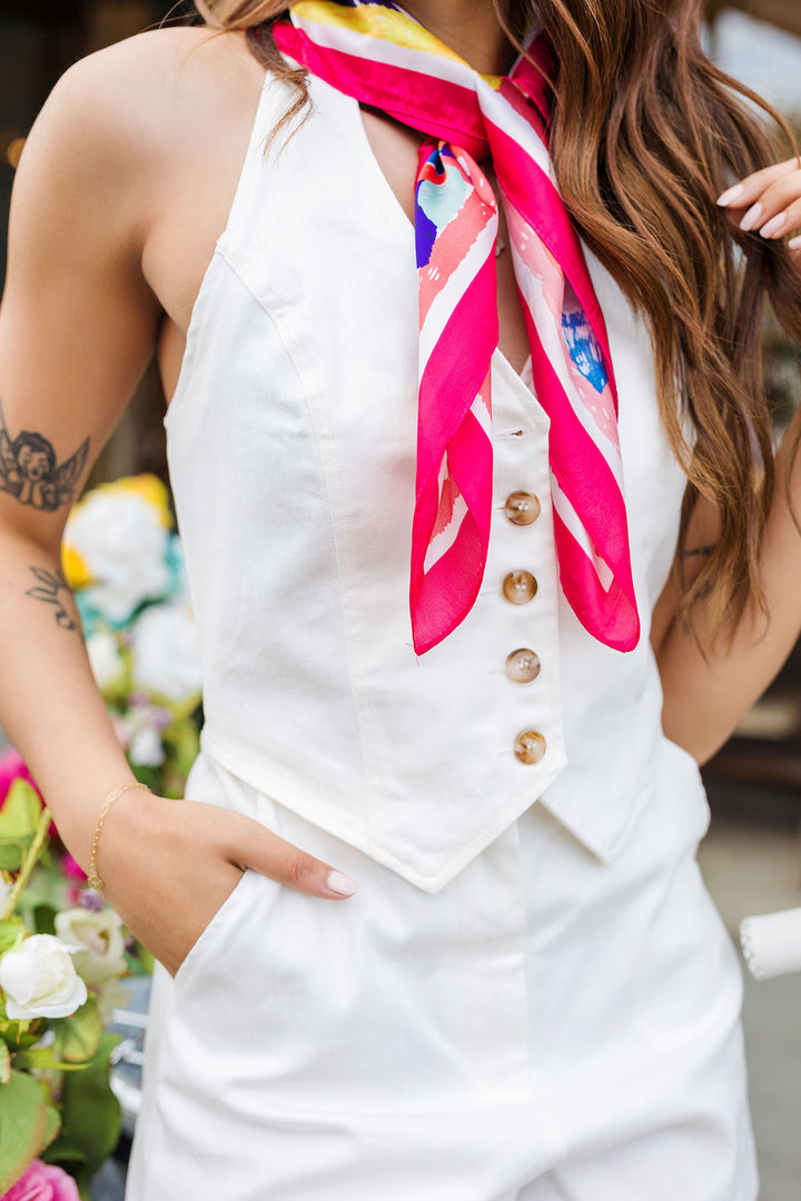 The Jasmine White Halter Vest Romper