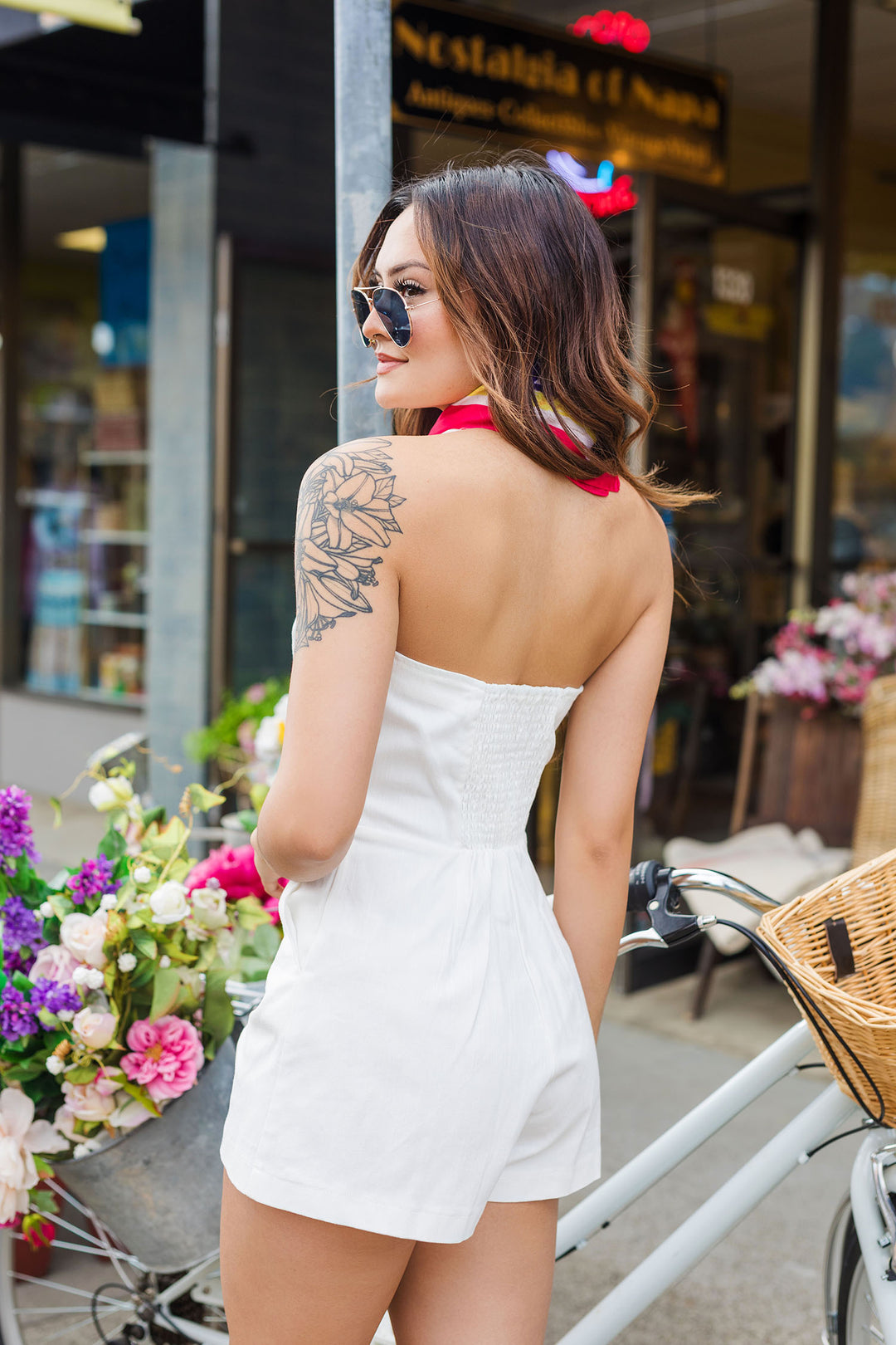 The Jasmine White Halter Vest Romper