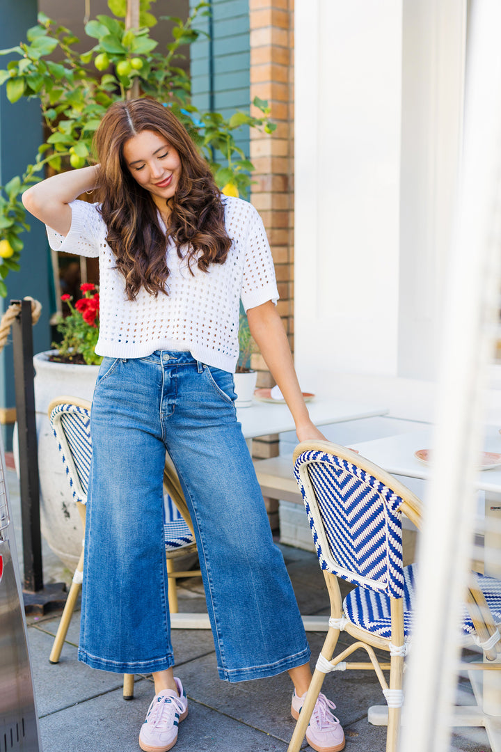 The Glory Dark Wash Clean Cropped Wide Leg Trouser