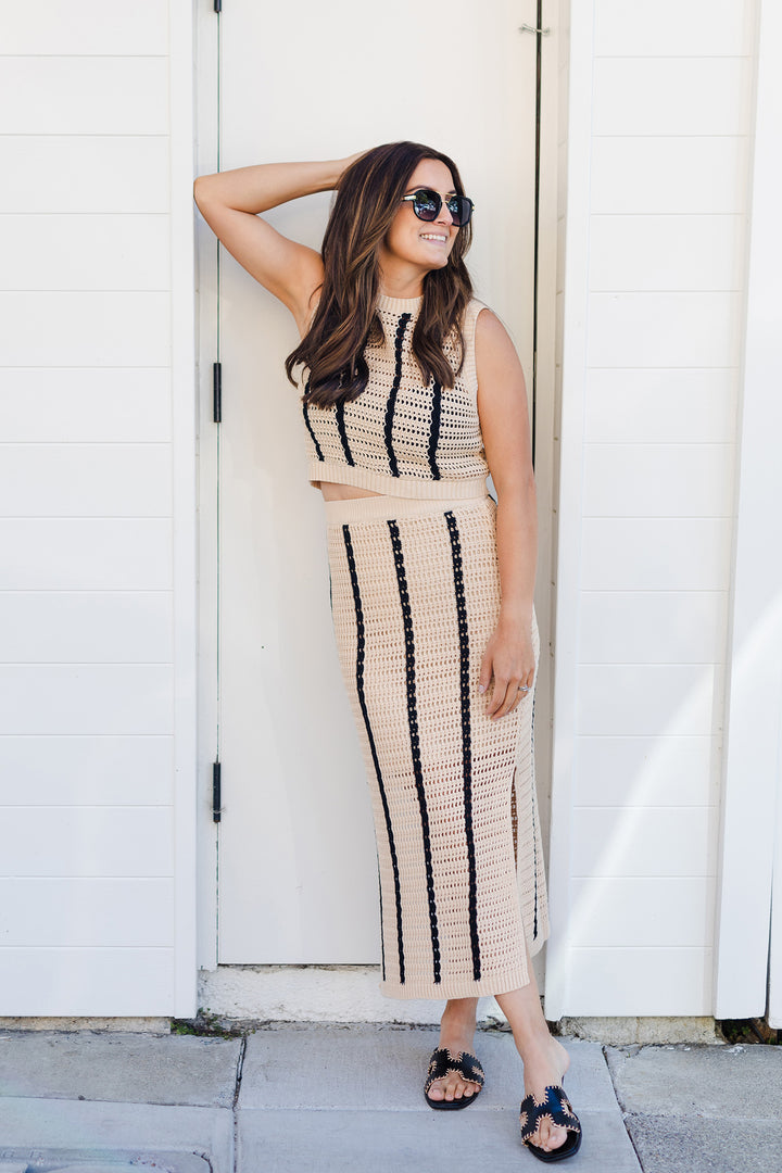 The Sand Tropez Striped Crochet Maxi Skirt