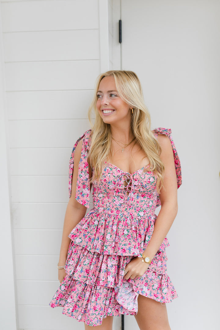 The Get In Line Pink Floral Mini Dress