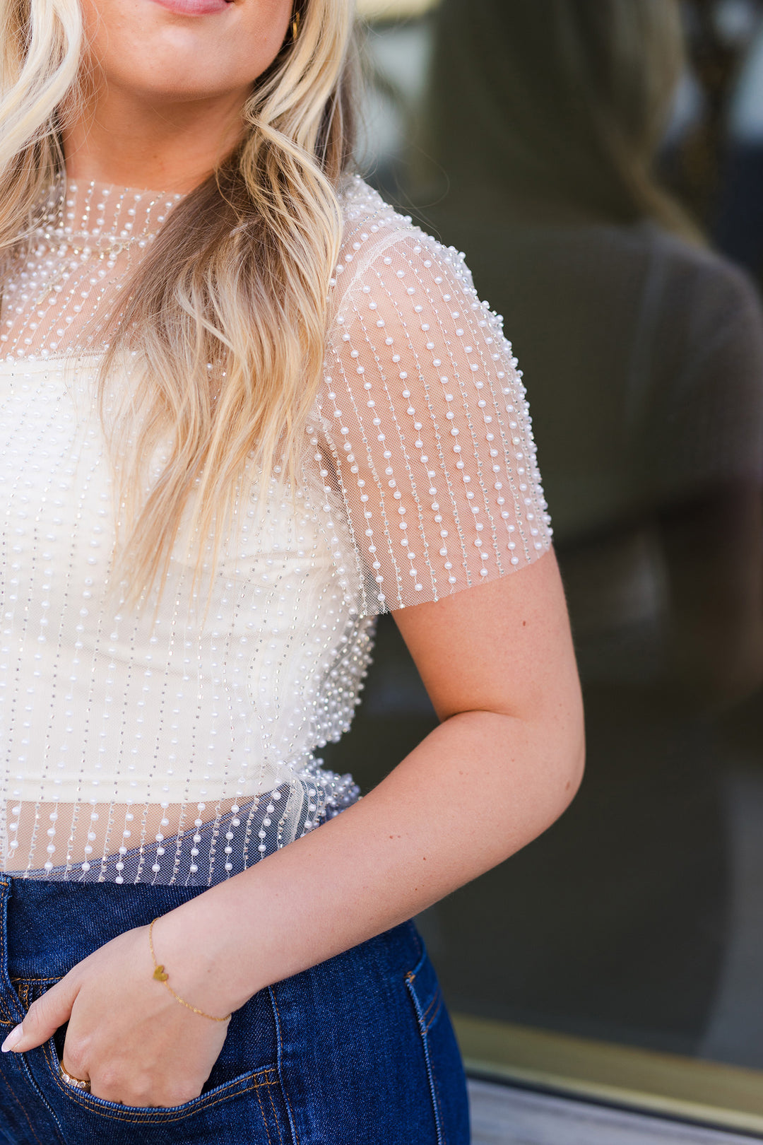The Pearl of Your Dreams Ivory Mesh Top