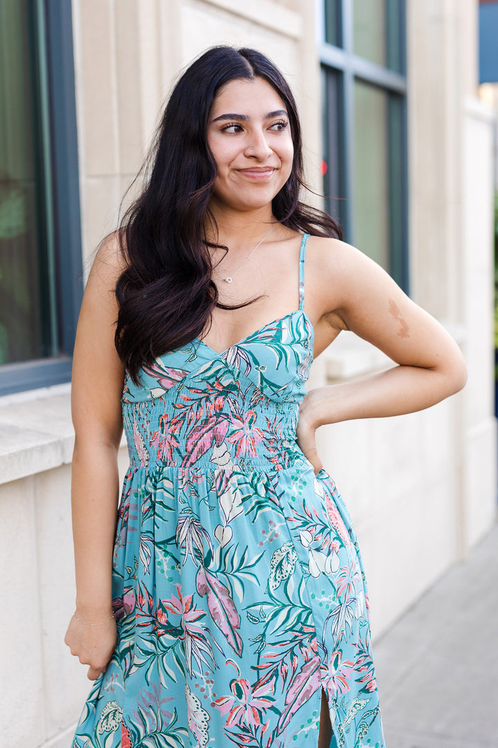 The Bahama Breeze Blue Floral Maxi Dress