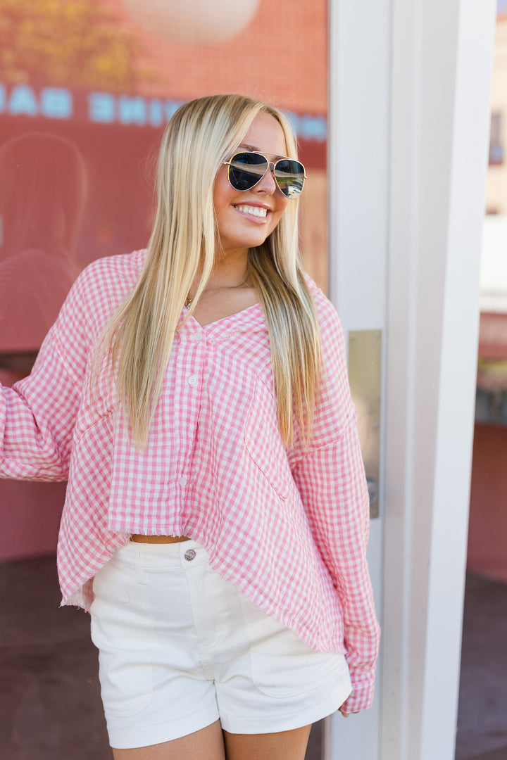 The Best Of Times Strawberry Gingham Top