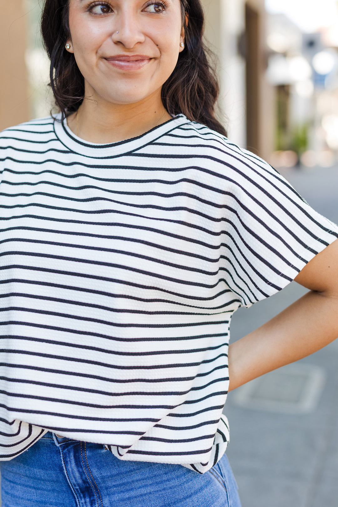 The Let's Rock White and Black Stripe Knit Top