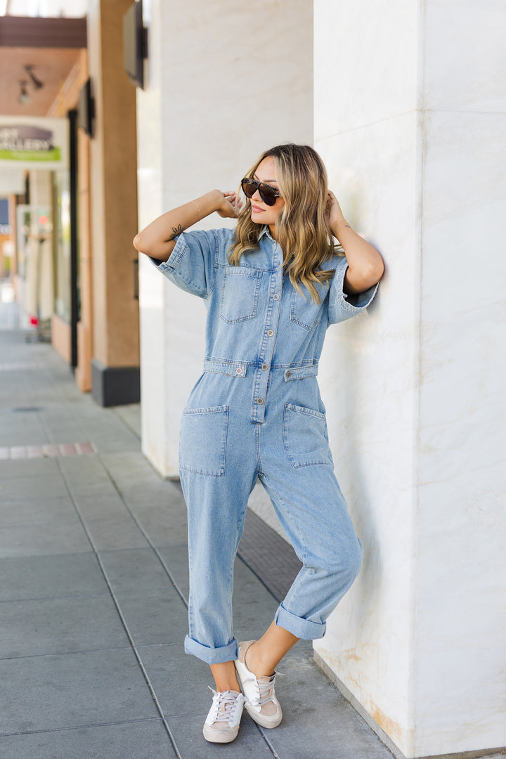 The What A Catch Denim Jumpsuit