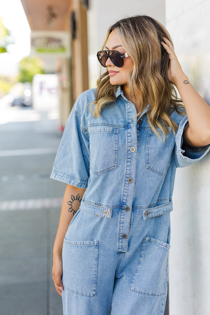 The What A Catch Denim Jumpsuit