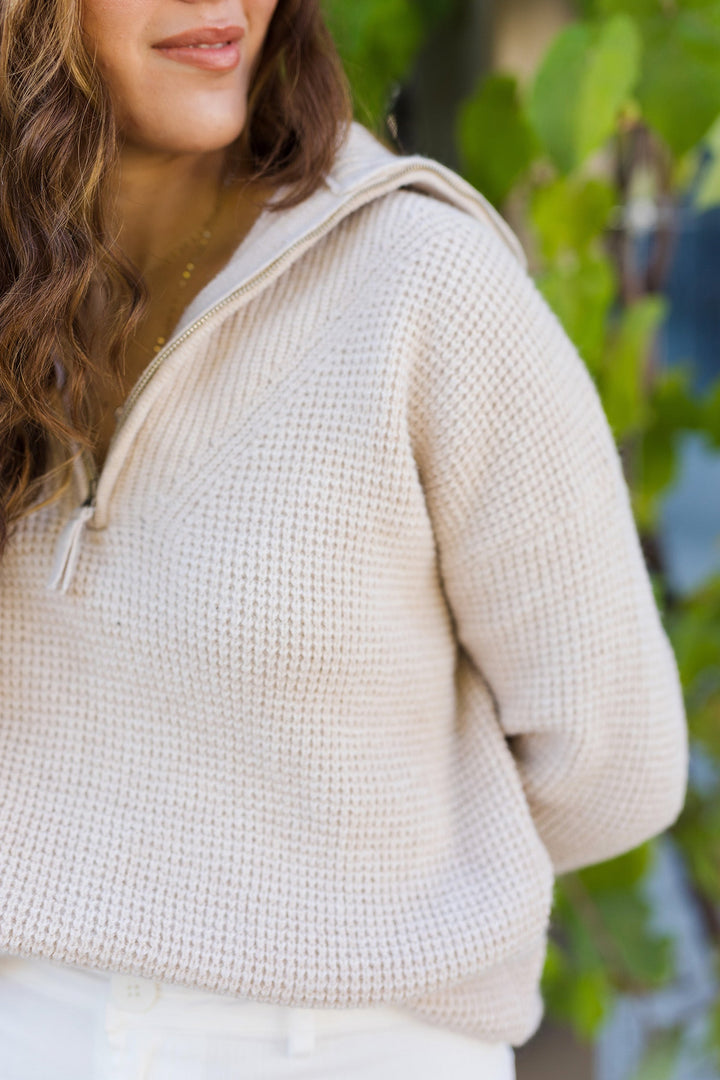 The Chilly Mornings Textured Half Zip Sweater