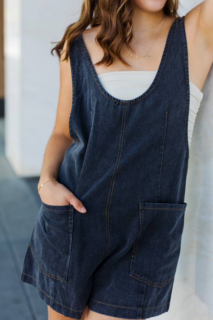 The Patch Things Up Black Romper