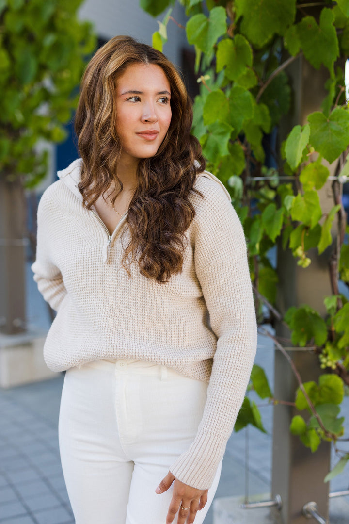 The Chilly Mornings Textured Half Zip Sweater