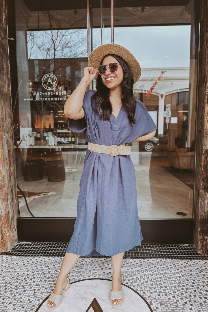 The Midnight Stroll Blue Midi Dress