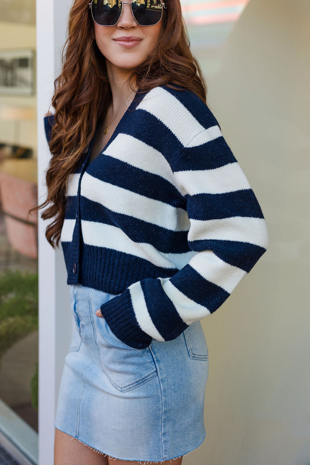 The Study Hall Striped Navy Cardigan Sweater