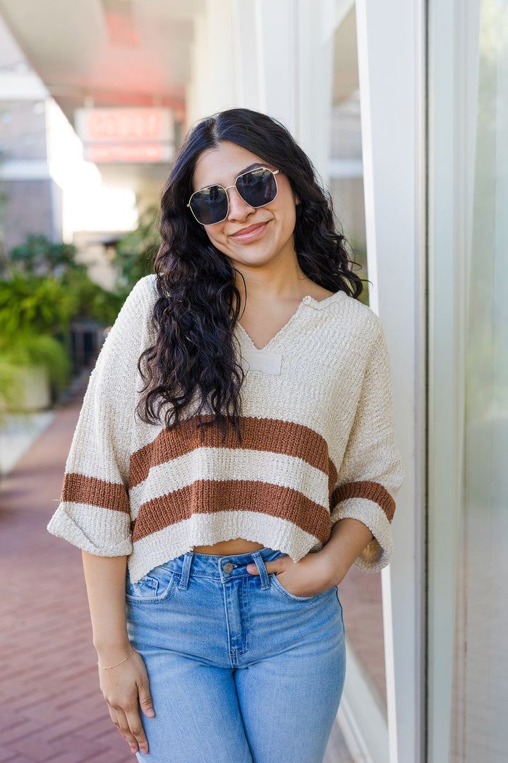 The On The Water Brown Striped Sweater