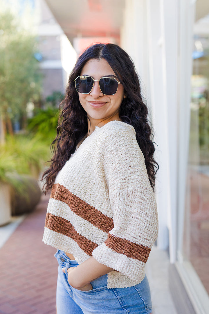 The On The Water Brown Striped Sweater