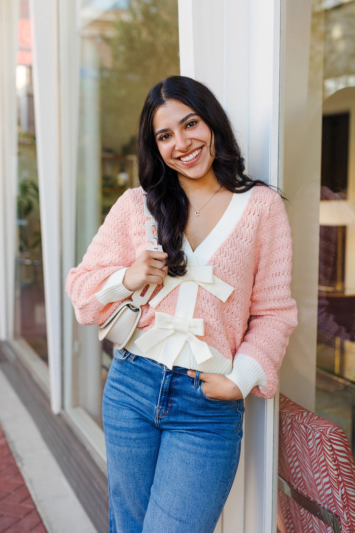 The Make Me Blush Bow Front Cardigan