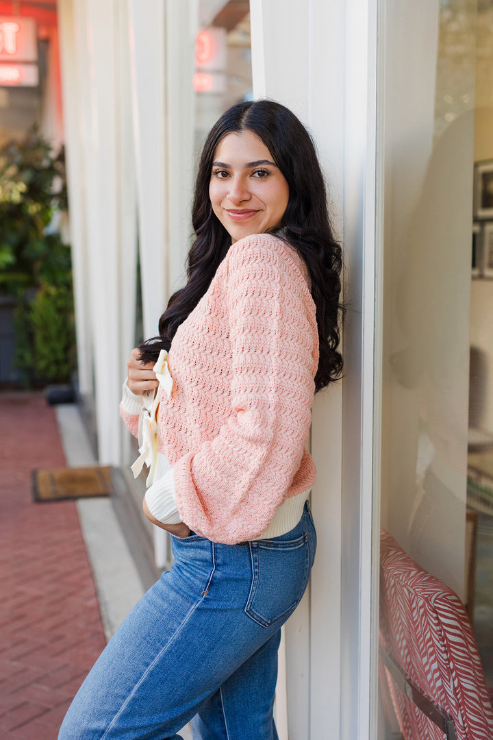 The Make Me Blush Bow Front Cardigan