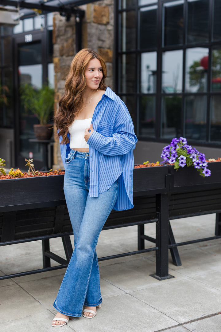 The Coast Through Life Striped Button Up Shirt