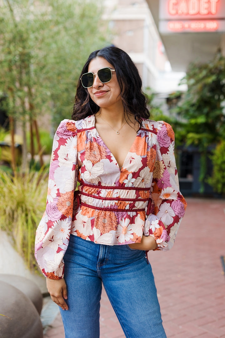 The In Fall Bloom Floral Print BabydollTop