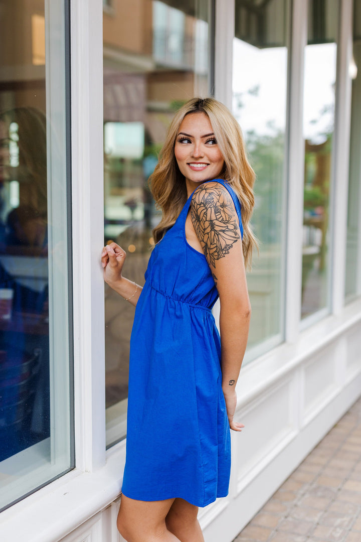 The Feelings Are Mutual Blue Linen Mini Dress