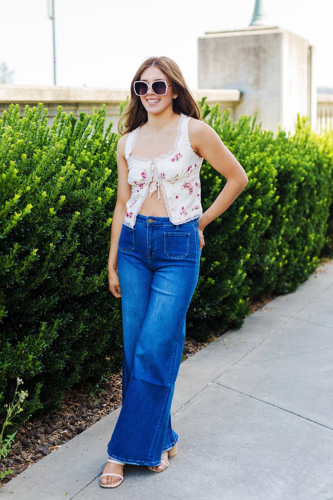 The Phoebe Front Pocket Medium Wash Wide Leg Jeans