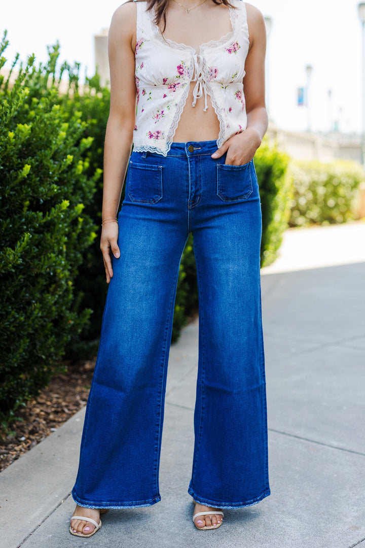 The Phoebe Front Pocket Medium Wash Wide Leg Jeans