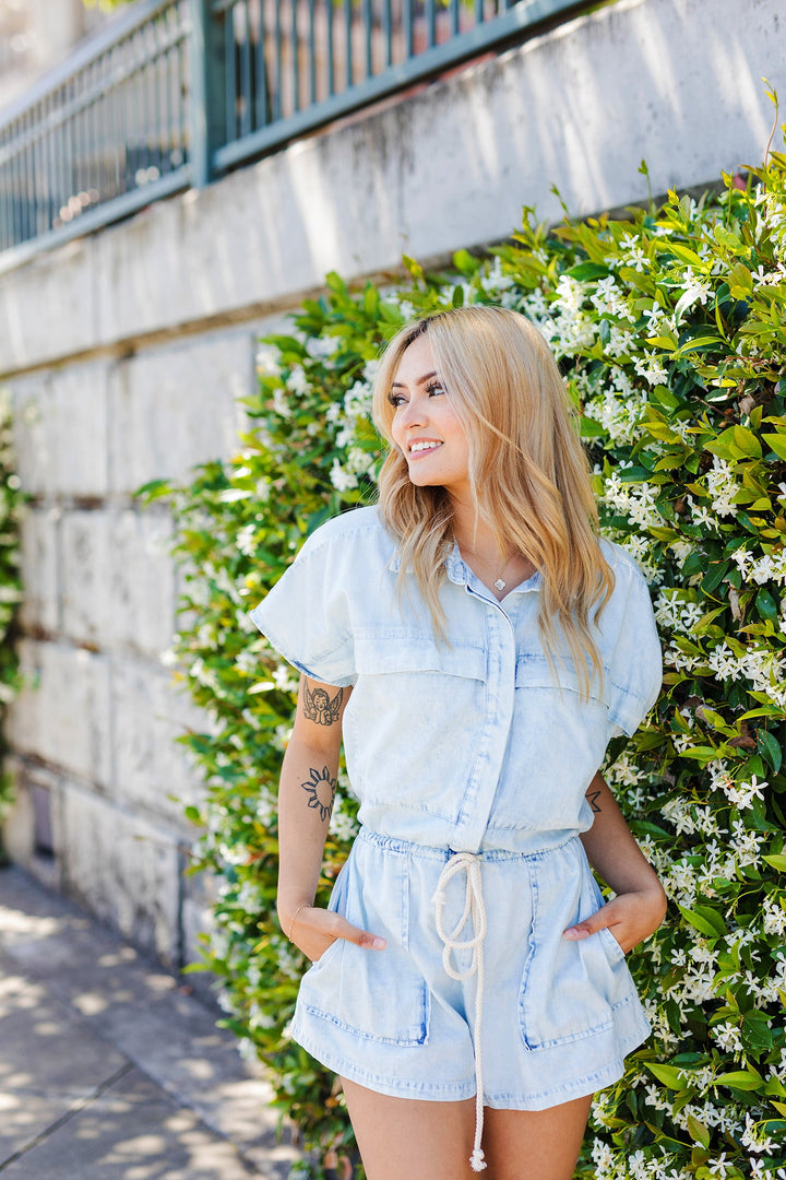 The Sunshine In My Pocket Denim Romper