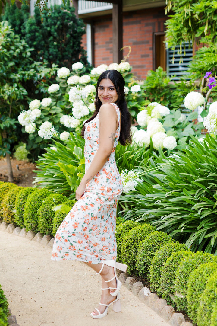 The Orange Cider Floral Print Maxi Dress