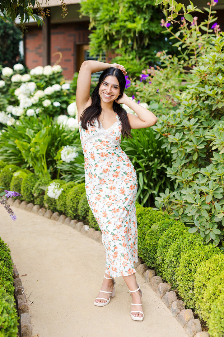 The Orange Cider Floral Print Maxi Dress