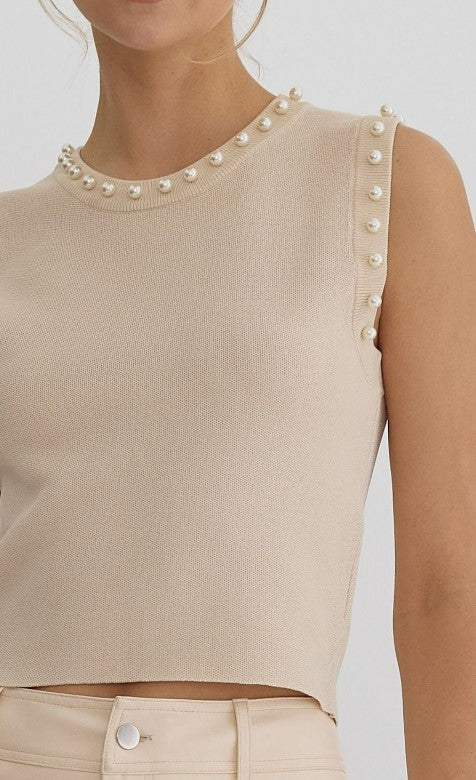 The Pearl of My Dreams Sleeveless Knit Crop Top