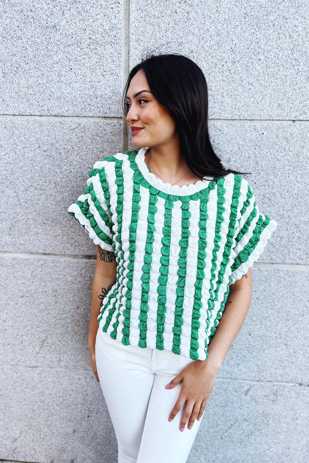 The Play It Safe Striped Textured Top