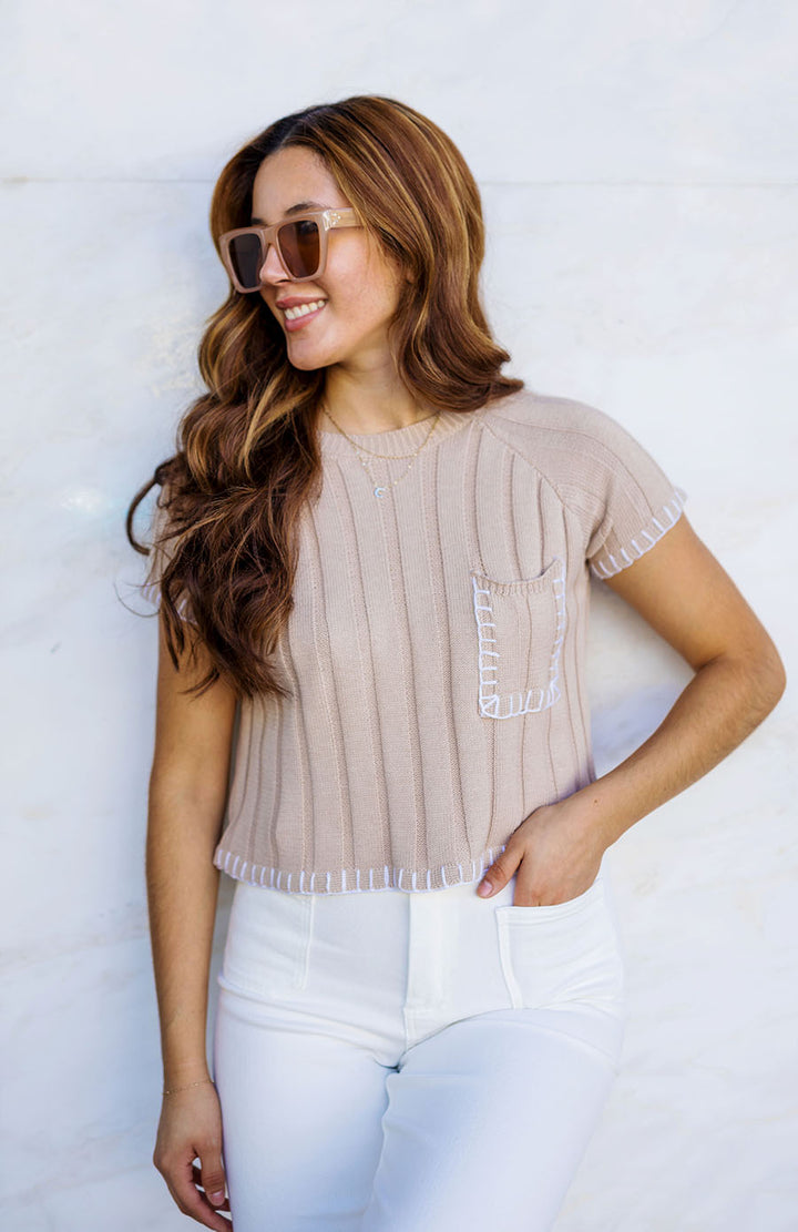 The In Stitches Taupe Sweater Top