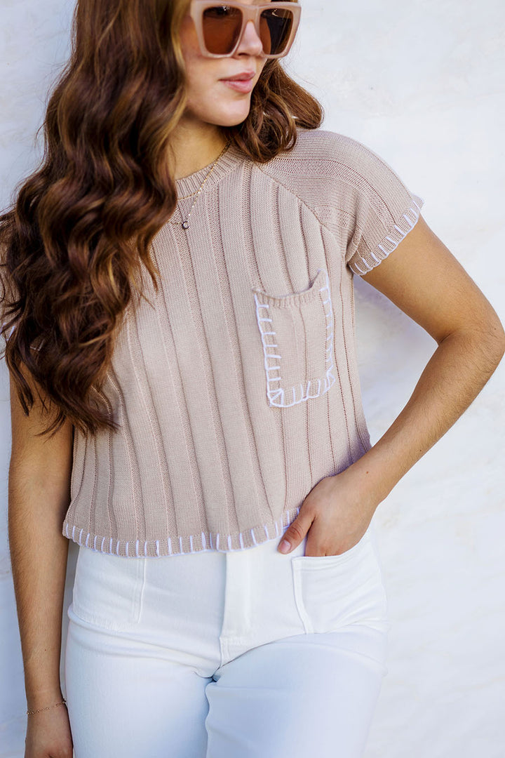 The In Stitches Taupe Sweater Top