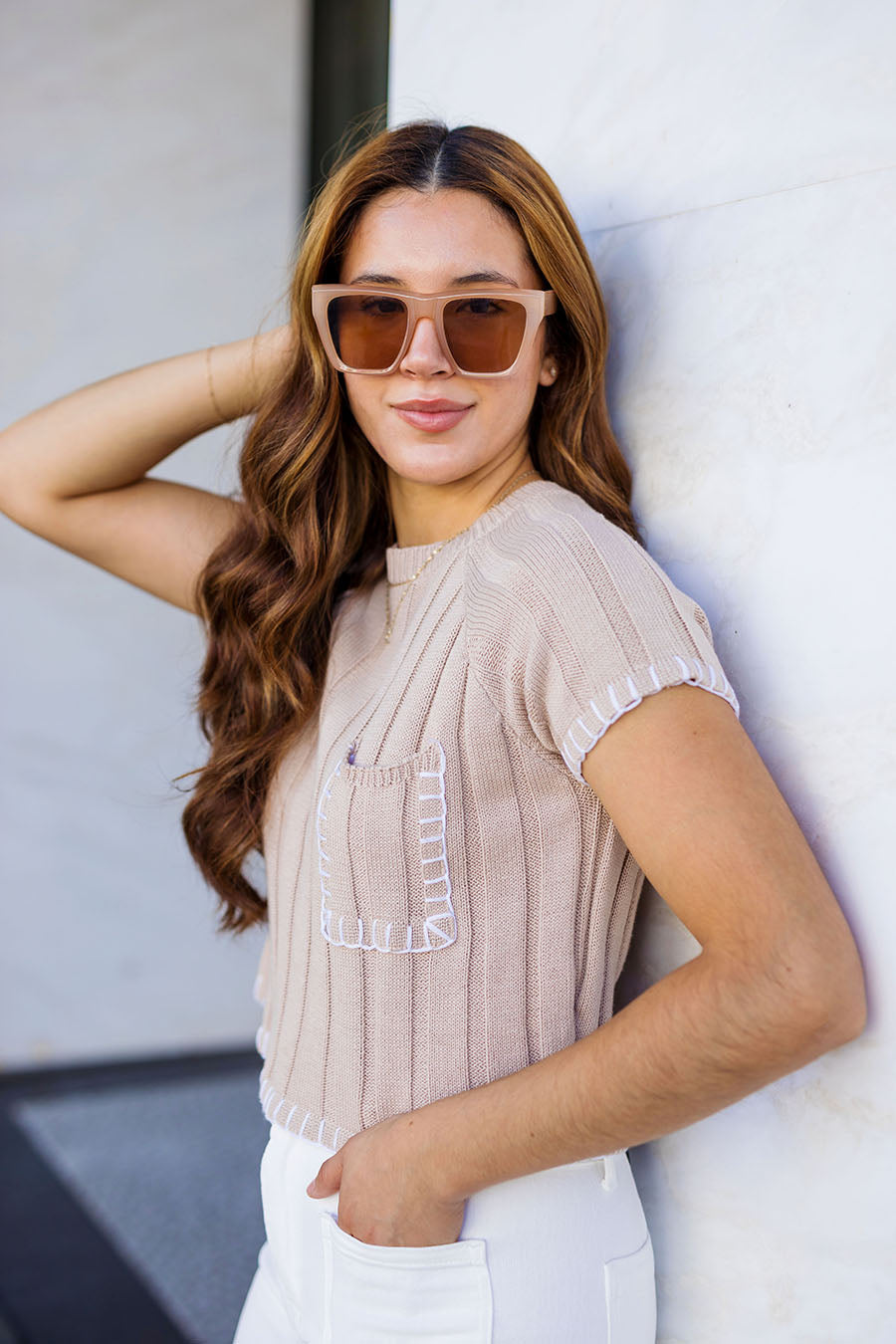 The In Stitches Taupe Sweater Top