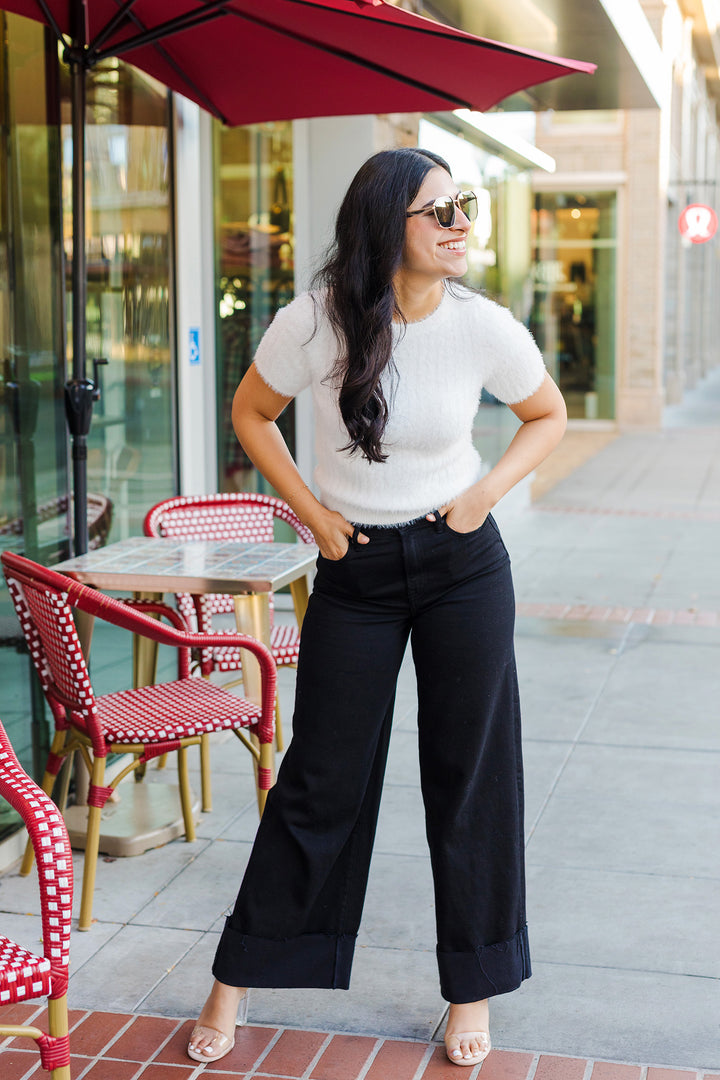 The Black Clean Stretch Cuffed 32in Inseam Wide Leg Jeans by Hidden