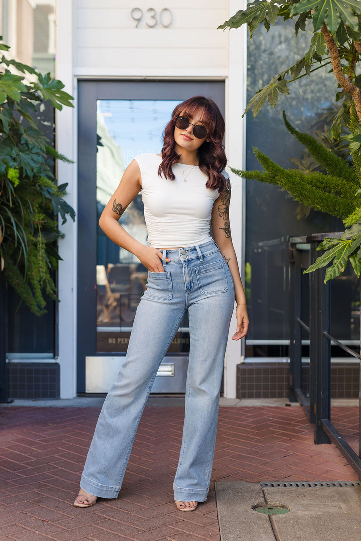 The Best In Blue 90's Vintage Super High Rise Flare Jeans by Flying Monkey