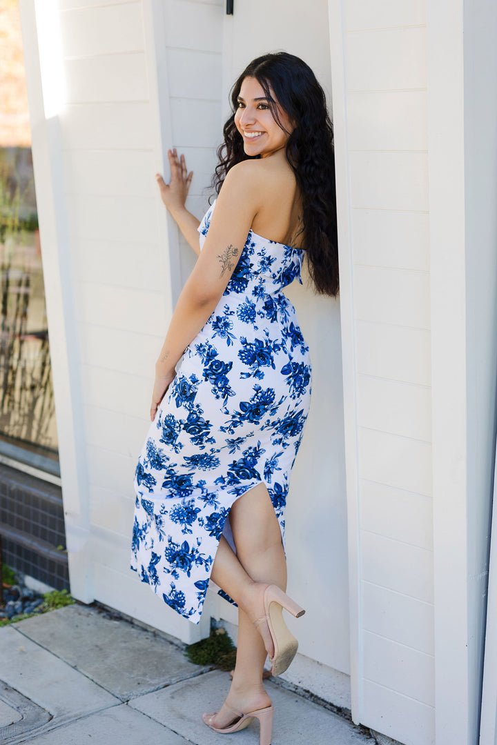 The Skies Are Blue Floral Print Midi Dress