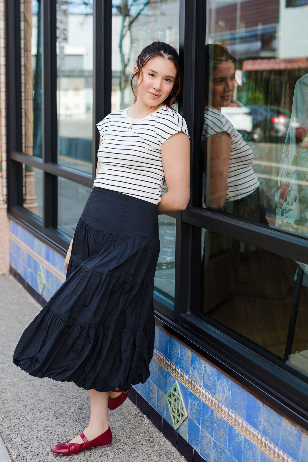 The Jersey Girl Stripe Round Neck Open Back Tank