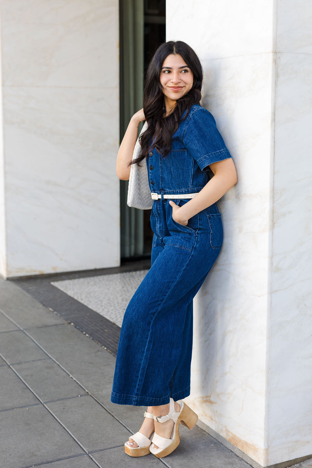 The High Road Denim Short Sleeve Jumpsuit