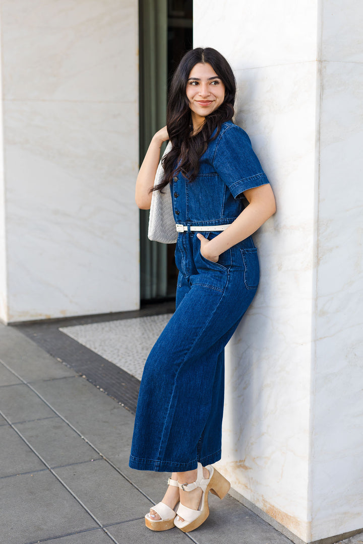 The High Road Denim Short Sleeve Jumpsuit