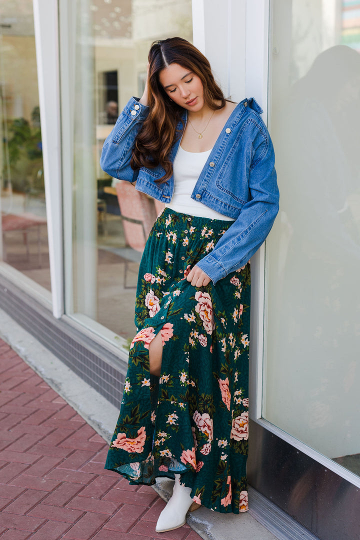 The Field of Roses Floral Print Maxi Skirt