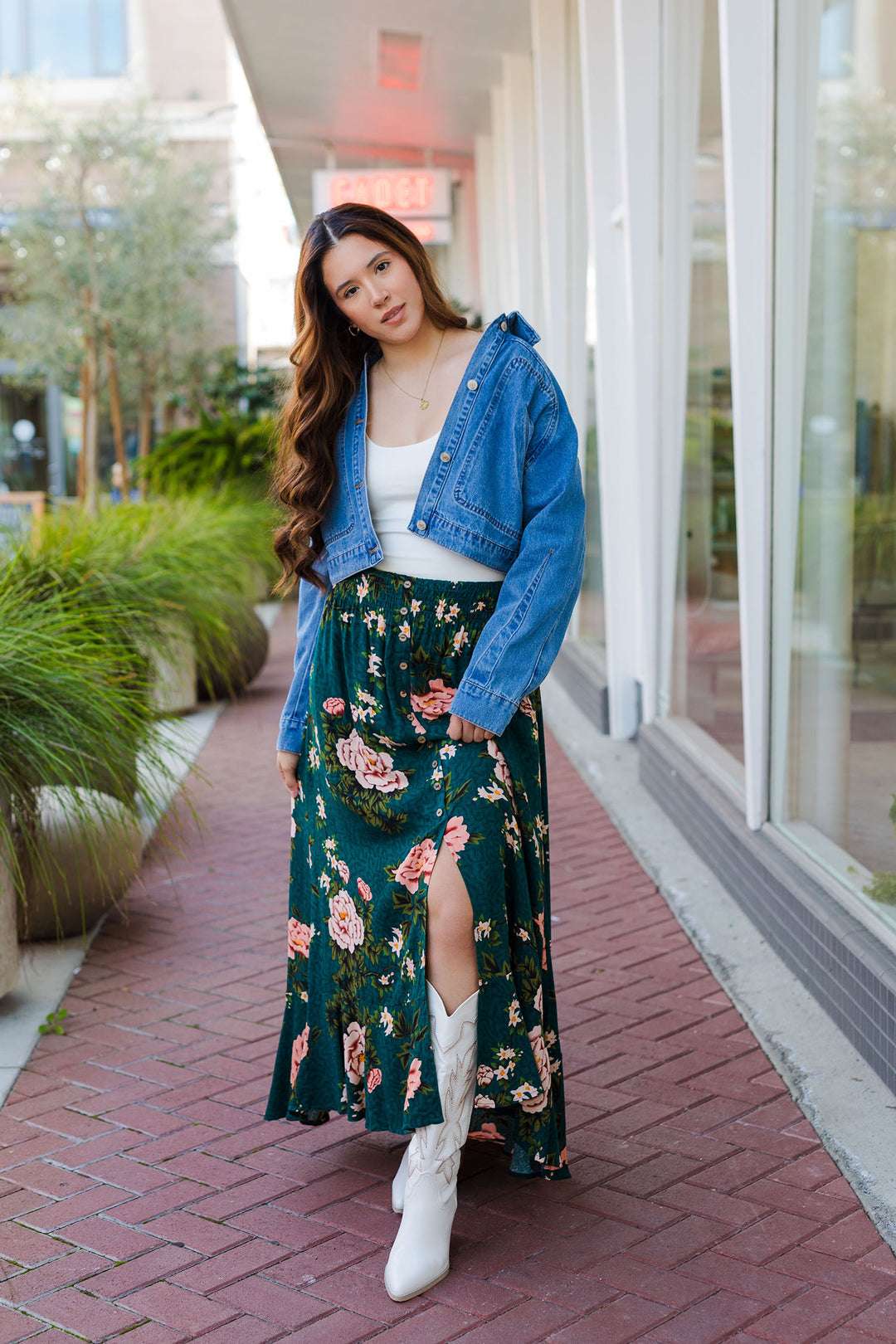 The Field of Roses Floral Print Maxi Skirt