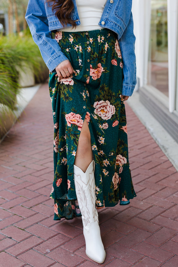 The Field of Roses Floral Print Maxi Skirt