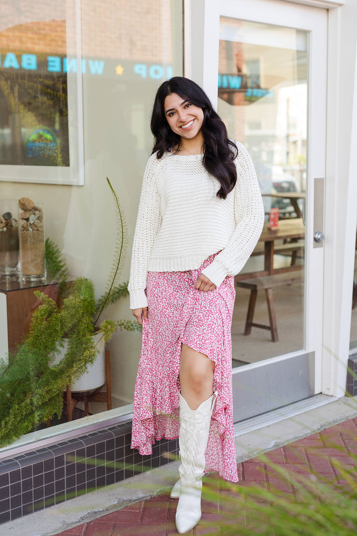 The Kiss From A Rose Floral Print Midi Skirt